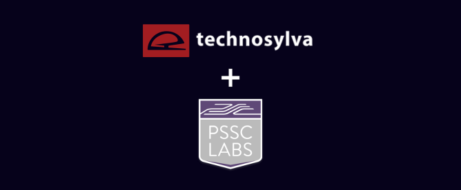 Technosylva and PSSC Labs partnership graphic featuring both company logos on a dark background.