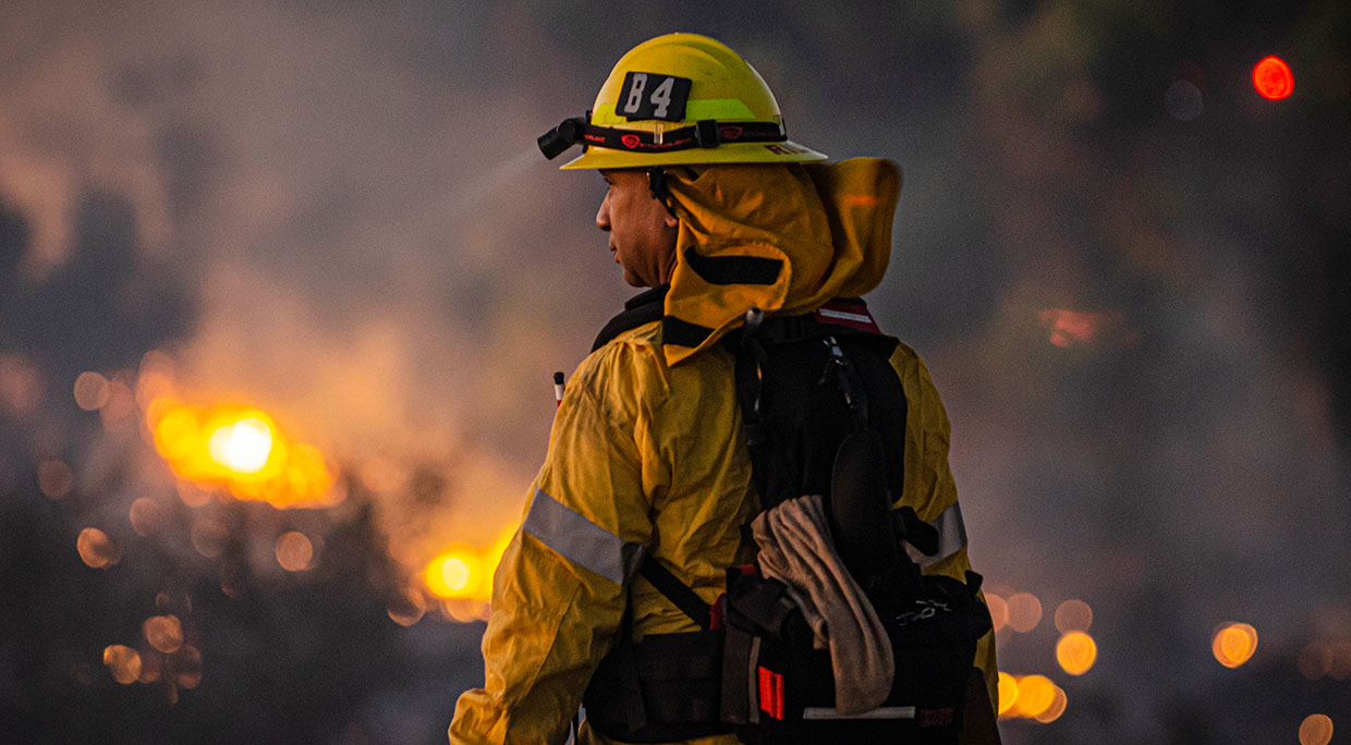 Photo of a firefighter working on a California Wildfire