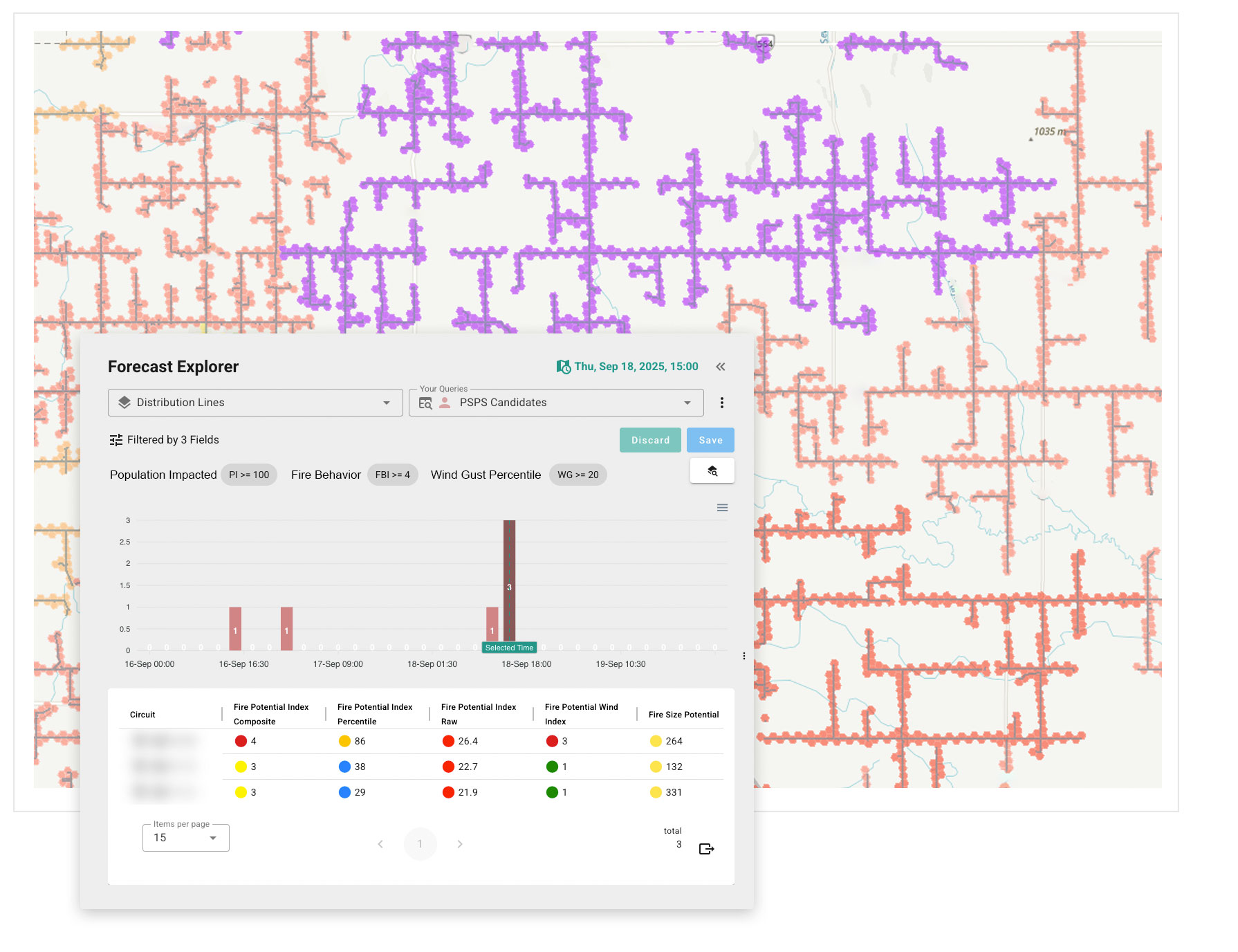 Map showing asset lines at risk