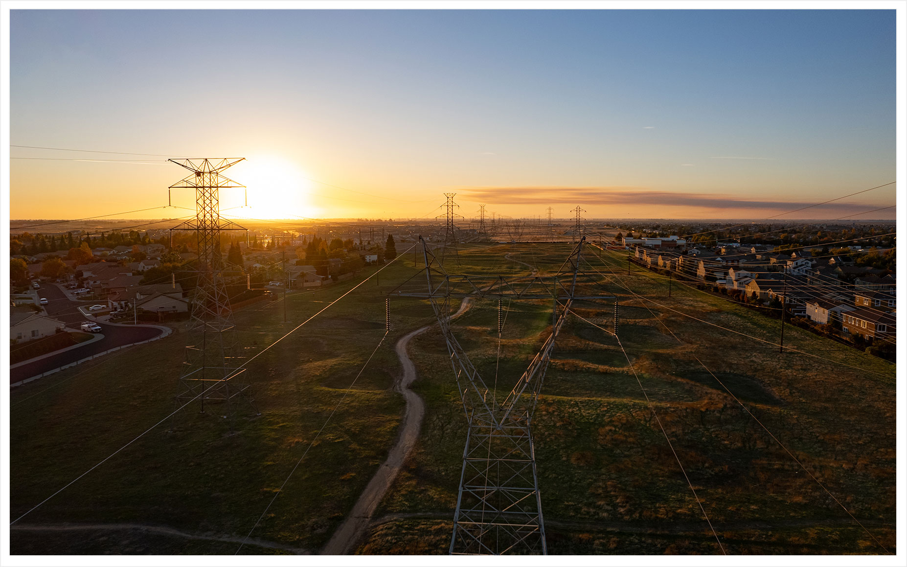 Power lines at sunset