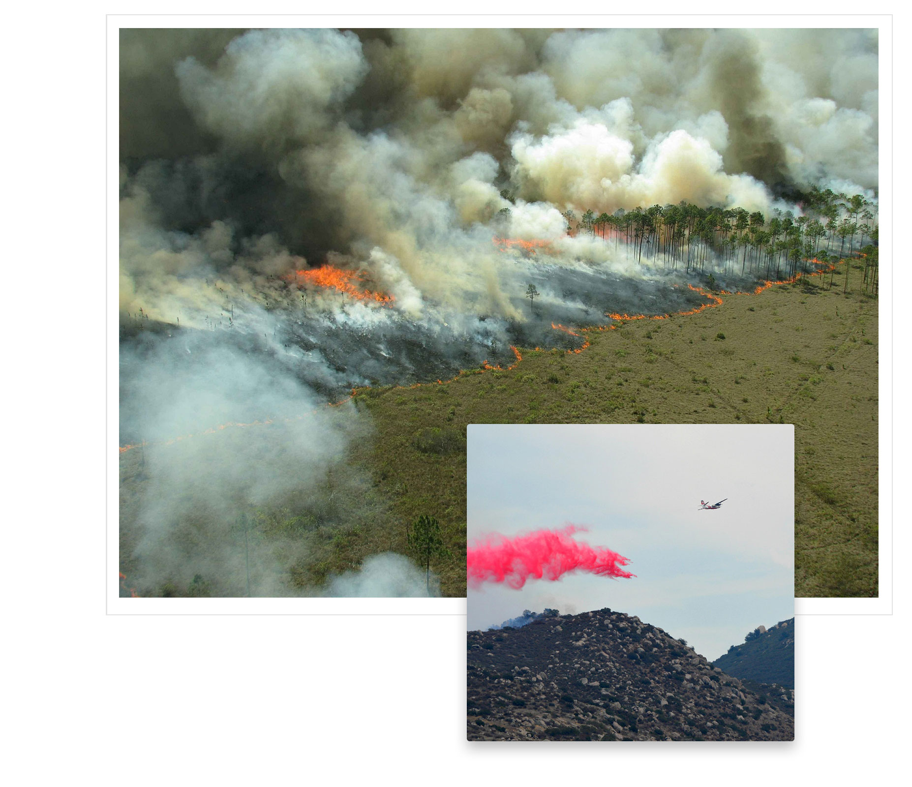Wildfire photos and a lane dropping fire retardant
