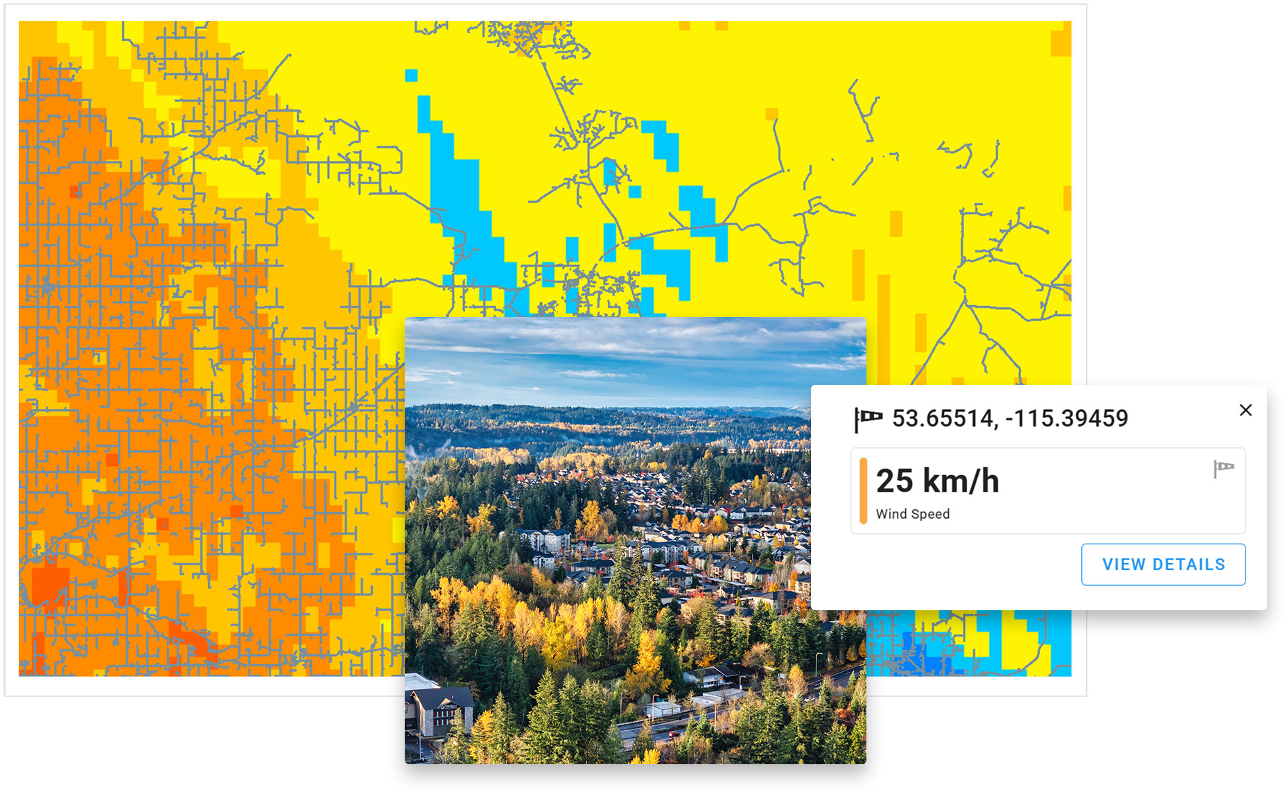 Fire map showing how wind speed effects risk