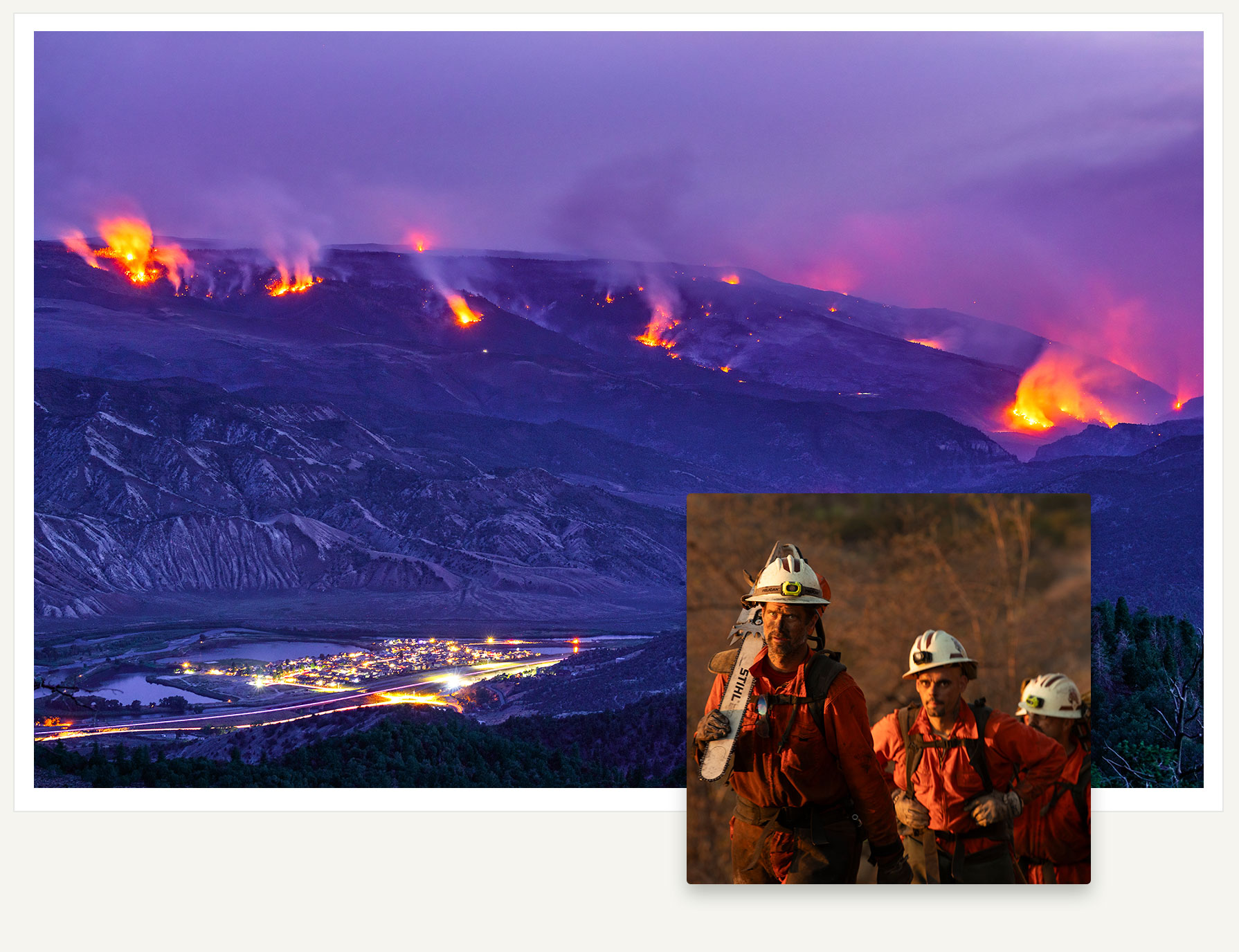 Firefighters near working on a wildfire