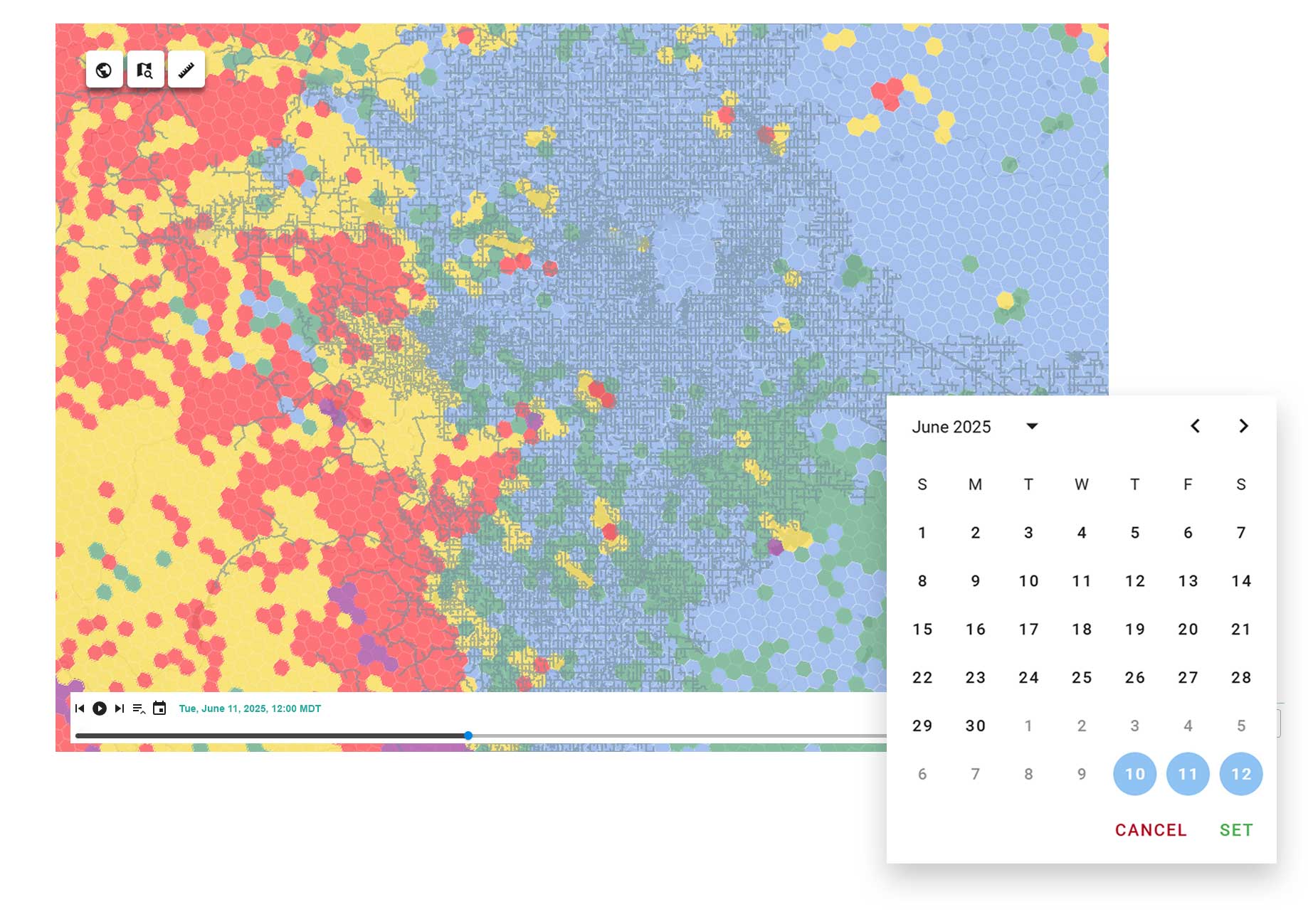 Technosylva map screens and a calendar selector