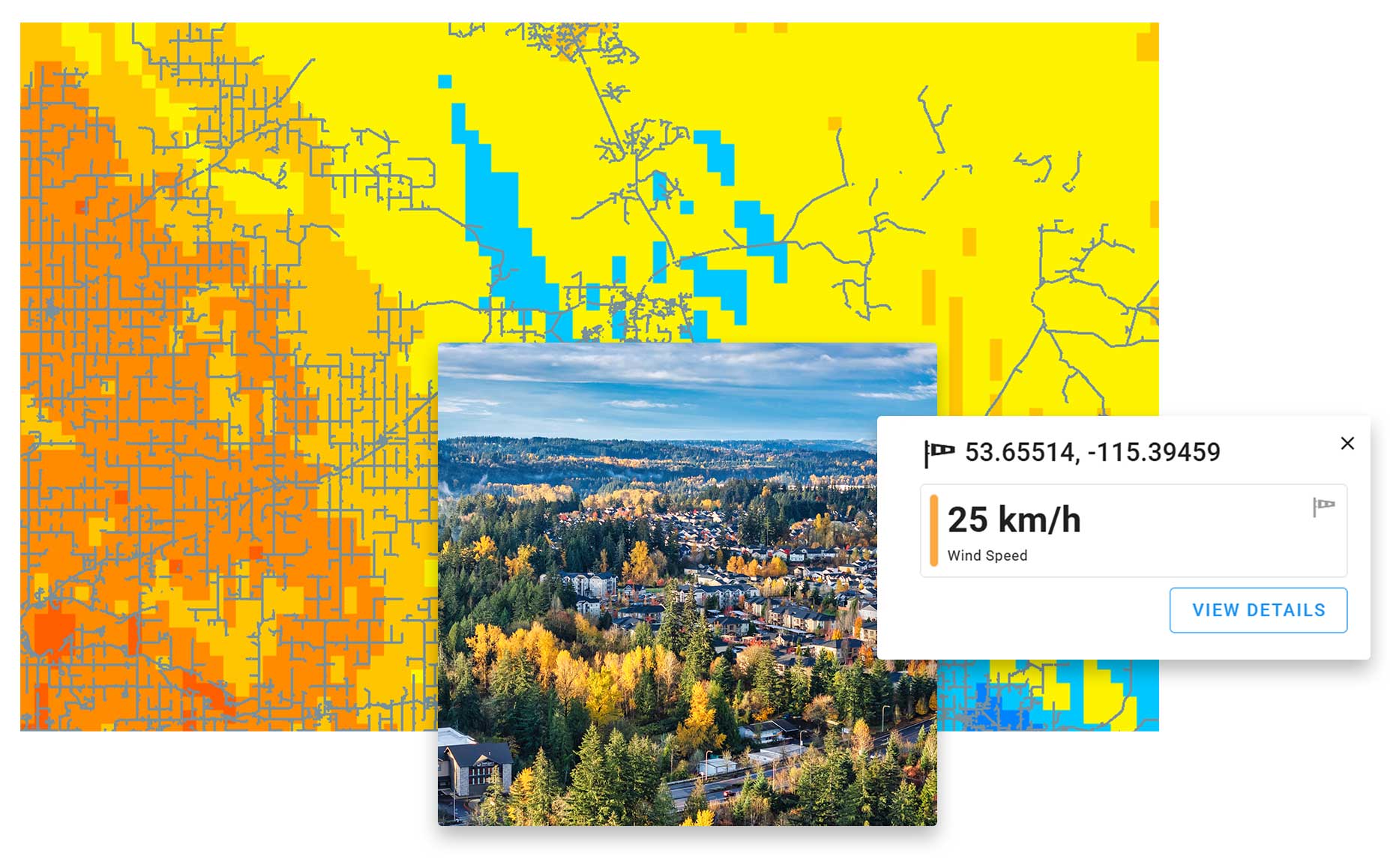 Fire map showing how wind speed effects risk