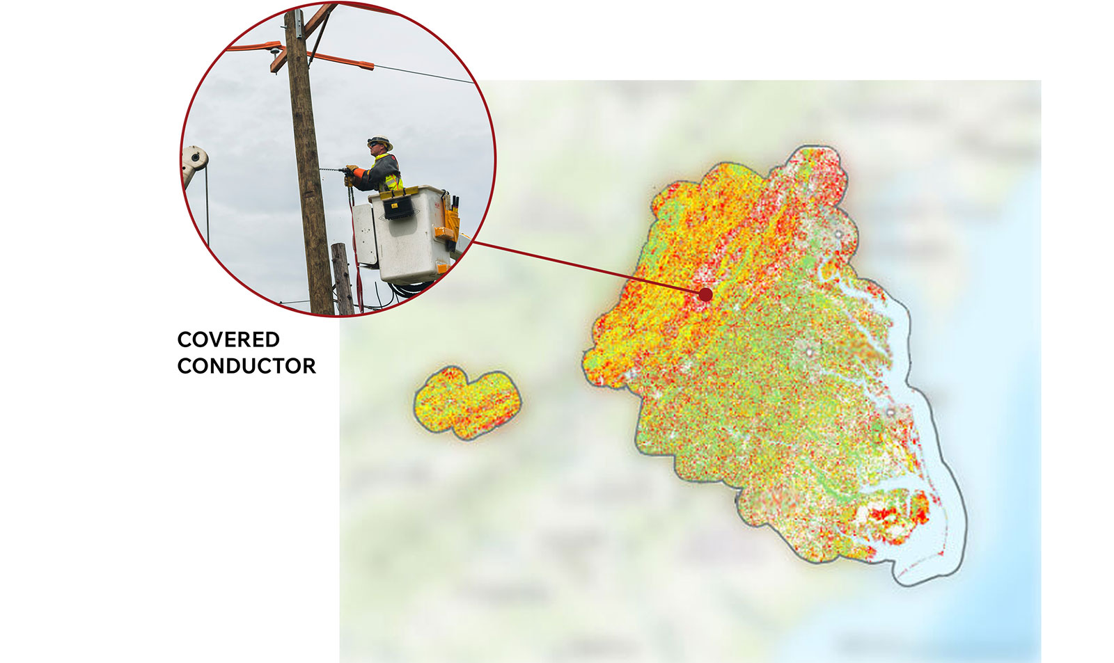 Map showing covered conductor